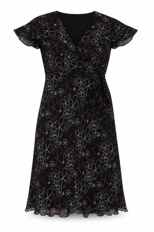Jaeger Women's Black Floral Silk Wrap Dress, Size 12