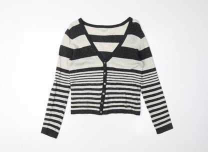 Kew Women's Black Striped Cardigan, M, Wool Blend