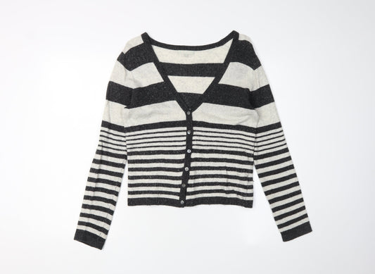 Kew Women's Black Striped Cardigan, M, Wool Blend