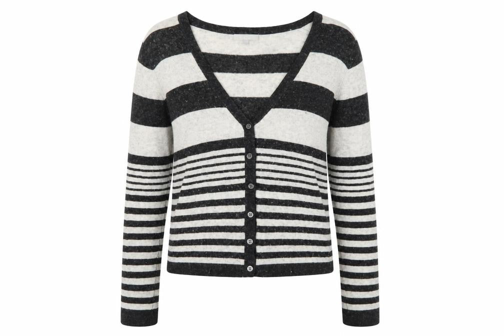 Kew Women's Black Striped Cardigan, M, Wool Blend