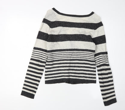 Kew Women's Black Striped Cardigan, M, Wool Blend