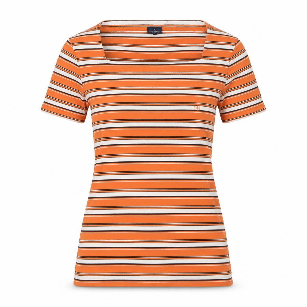 Daniel Hechter Women's Orange Striped Slim T-Shirt, Size 8