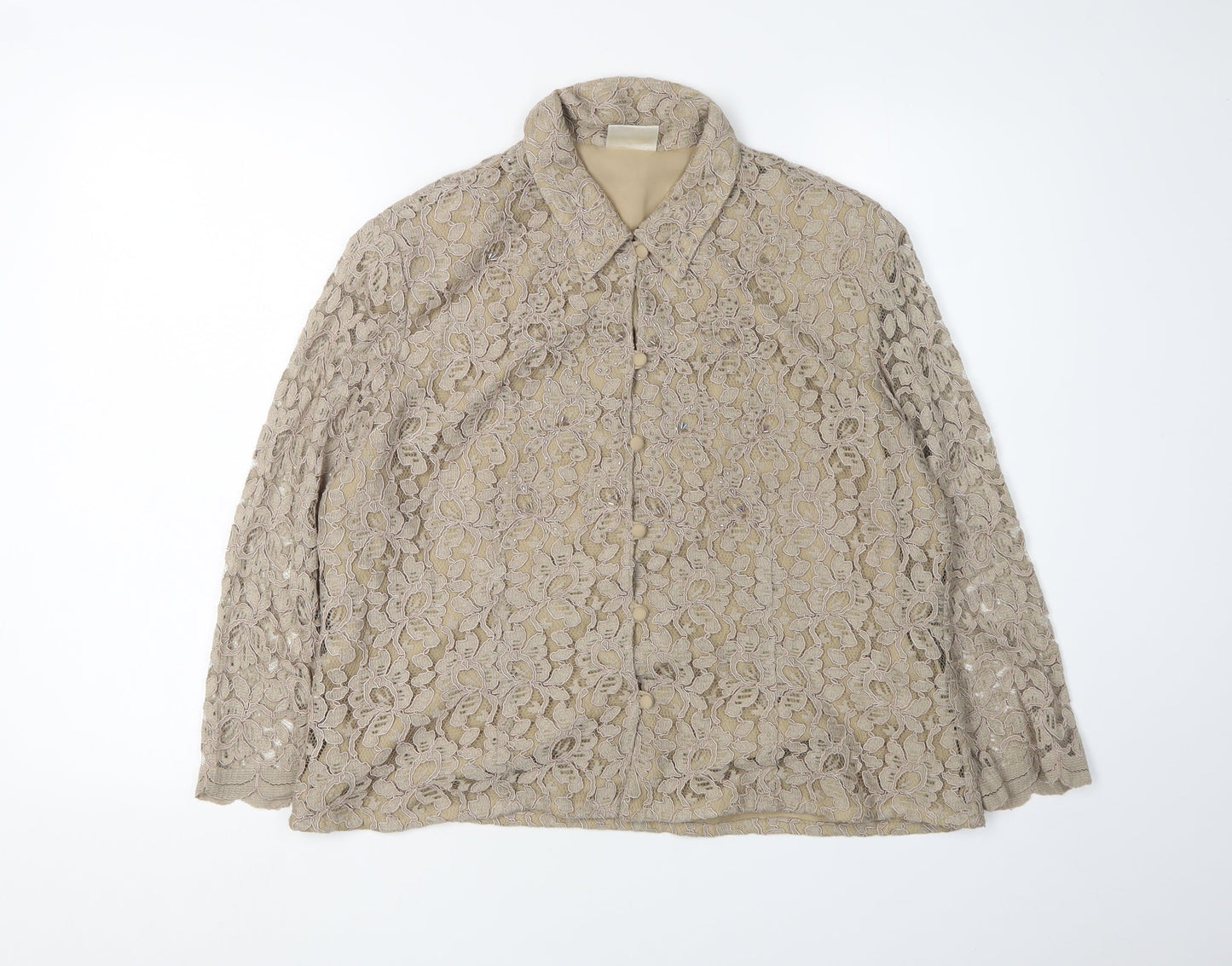 Eastex Beige Lace Blouse Women Size 16 Collared Floral Elegance