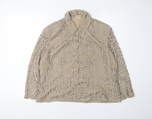 Eastex Beige Lace Blouse Women Size 16 Collared Floral Elegance