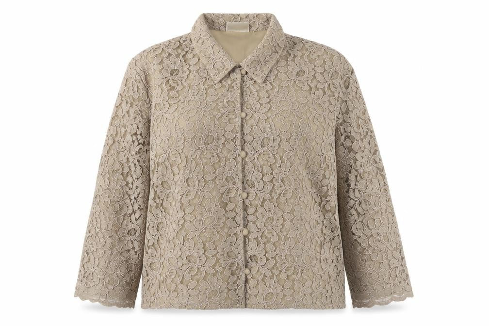 Eastex Beige Lace Blouse Women Size 16 Collared Floral Elegance