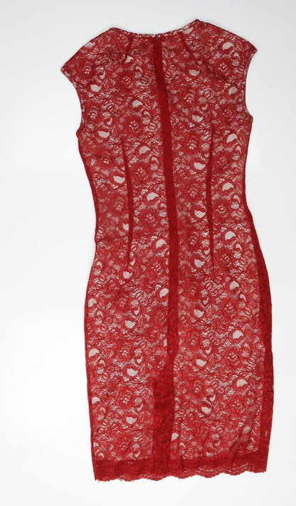Back view of Jaeger Red Women's Sheath Dress, size 10, Cocktail Elegance