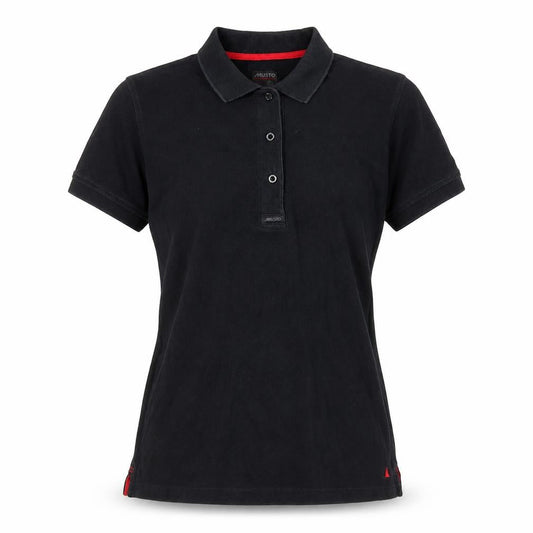 Front view of Musto Women's Black Polo Shirt, size 12, Cotton Casual