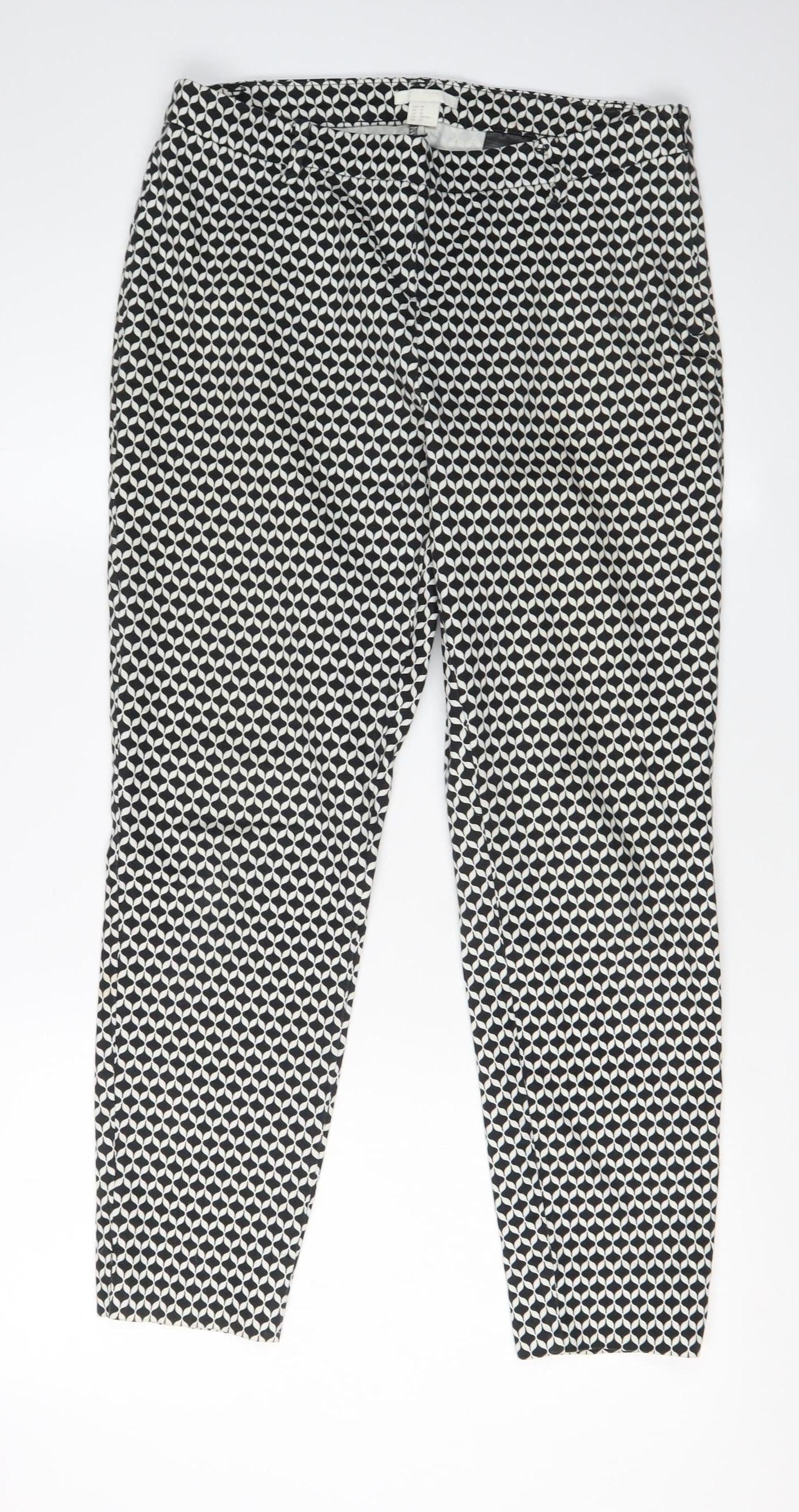 H&M Women's Black Geometric Cropped Trousers Size 12