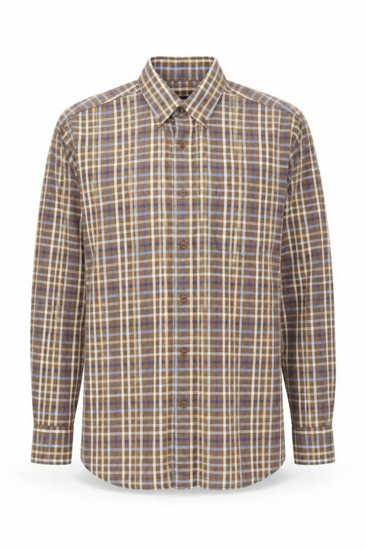 Guise Men's Brown Check Long Sleeve Casual Shirt M