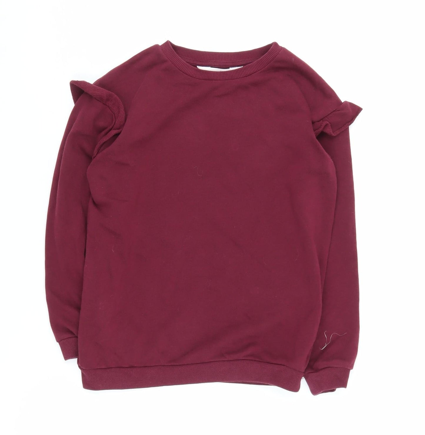 H&M Girls Red Pullover Sweatshirt, 8 Years, Ruffle Accent