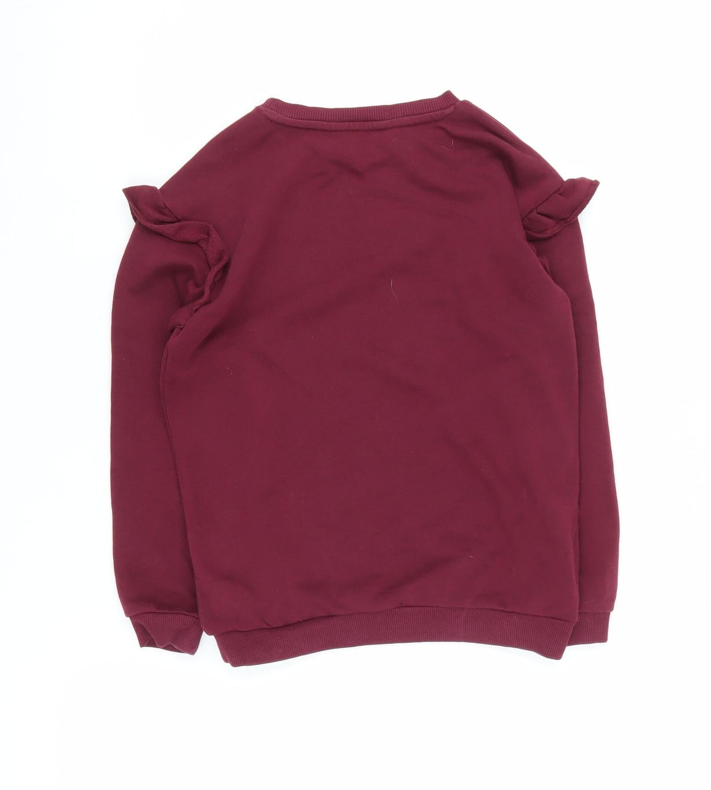 H&M Girls Red Pullover Sweatshirt, 8 Years, Ruffle Accent