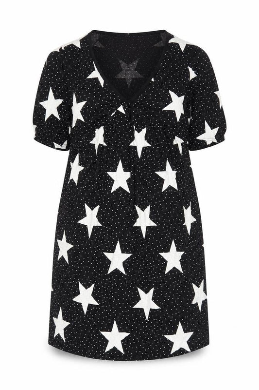 Boohoo Women's Black Star Pattern Shift Dress Size 8
