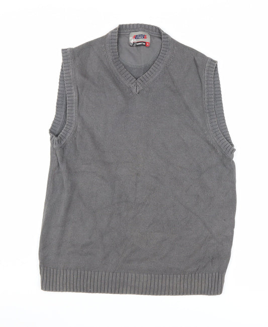 Promo Stars Grey Cotton Men's V-Neck Vest - Size S