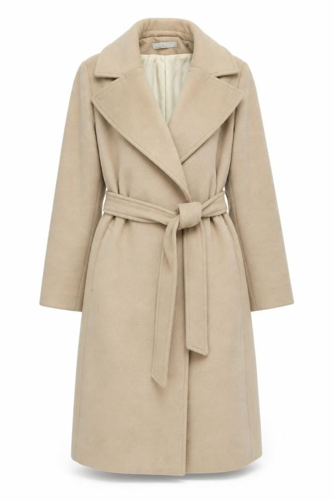 H&M Women's Beige Long Belted Coat - Size 4