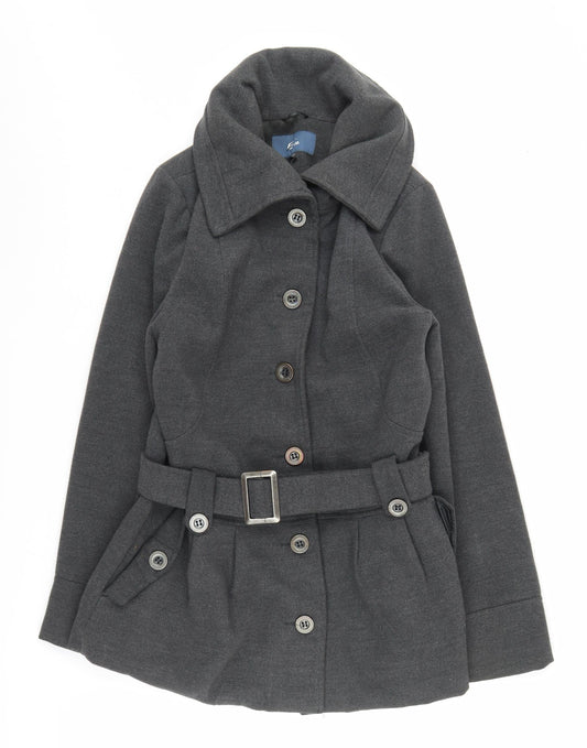 Evie Women's Grey Pea Coat - Size 10, Belted, Buttoned