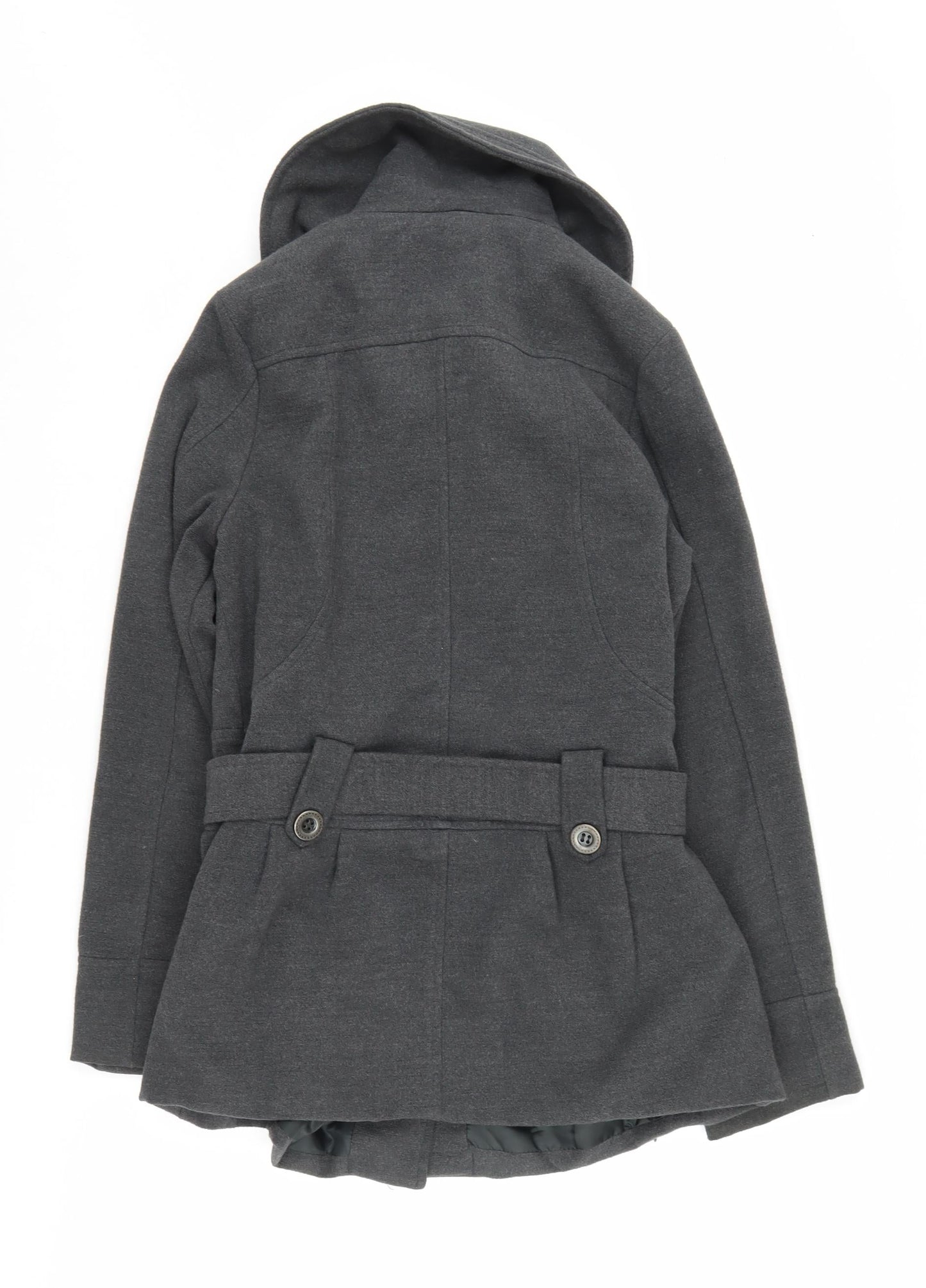 Evie Women's Grey Pea Coat - Size 10, Belted, Buttoned