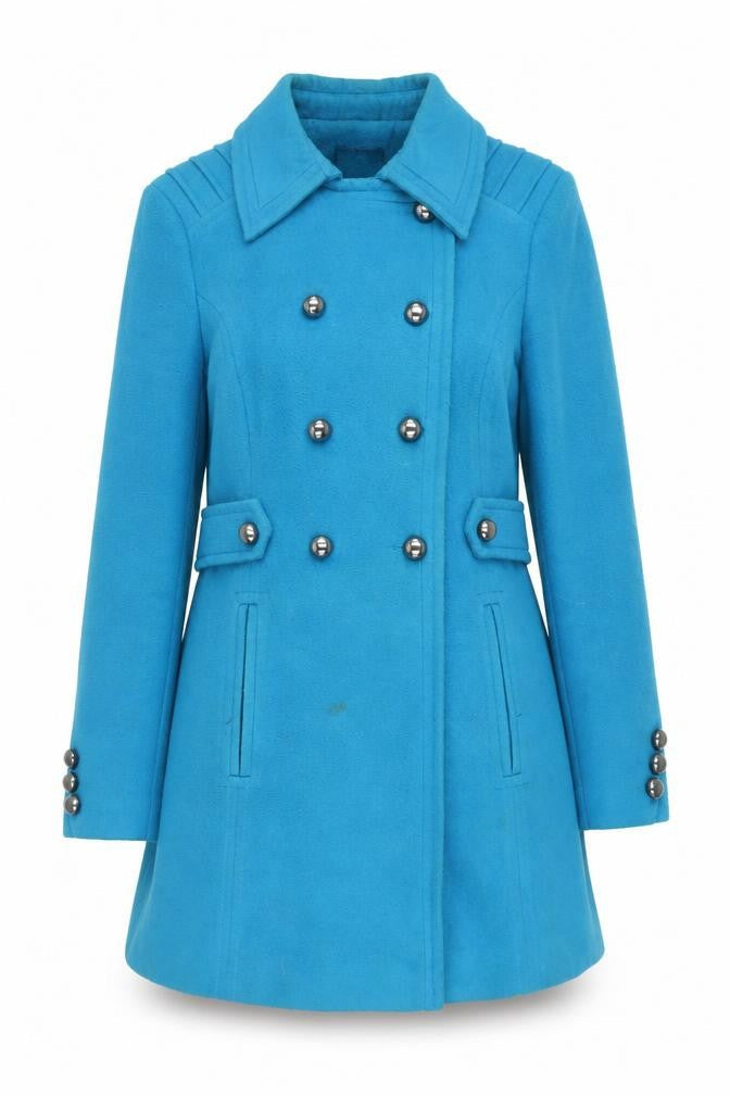 M&Co Women's Blue Pea Coat Size 14 Mid-Length