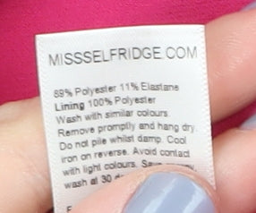 Brand and care label for Miss Selfridge Women's Pink Petite Blazer, UK 12, Lined