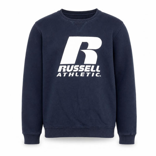 Front view of Russell Athletic boys’' blue pullover sweatshirt 15-16 years
