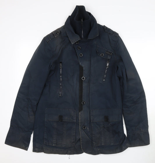 Vintage Men's Blue Military Jacket - M - Zip & Button