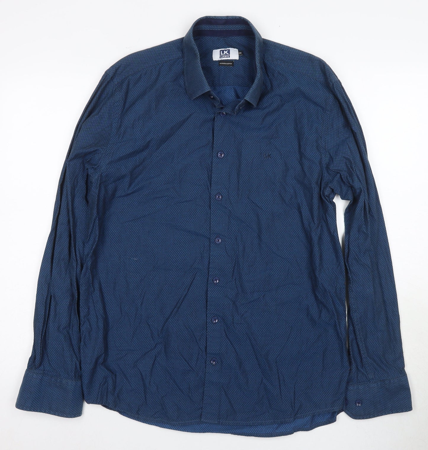 Lakiste Men's Blue Geometric Long Sleeve Dress Shirt
