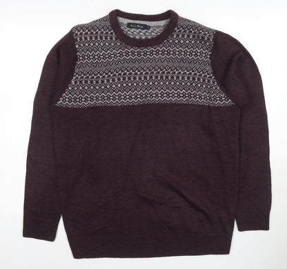James Pringle Men's Brown Fair Isle Pullover Jumper, M