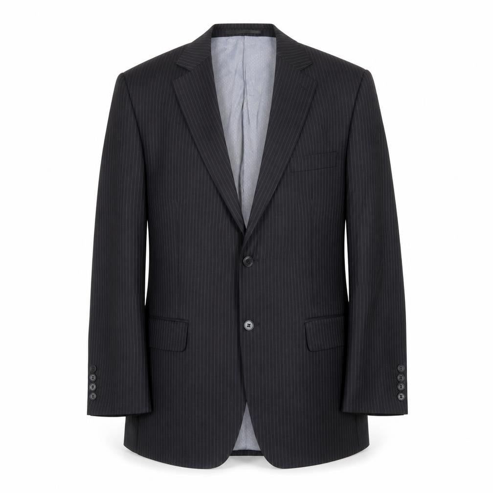 Stvdio Men's Black Pinstripe Blazer, Size 40R, Wool, Excellent