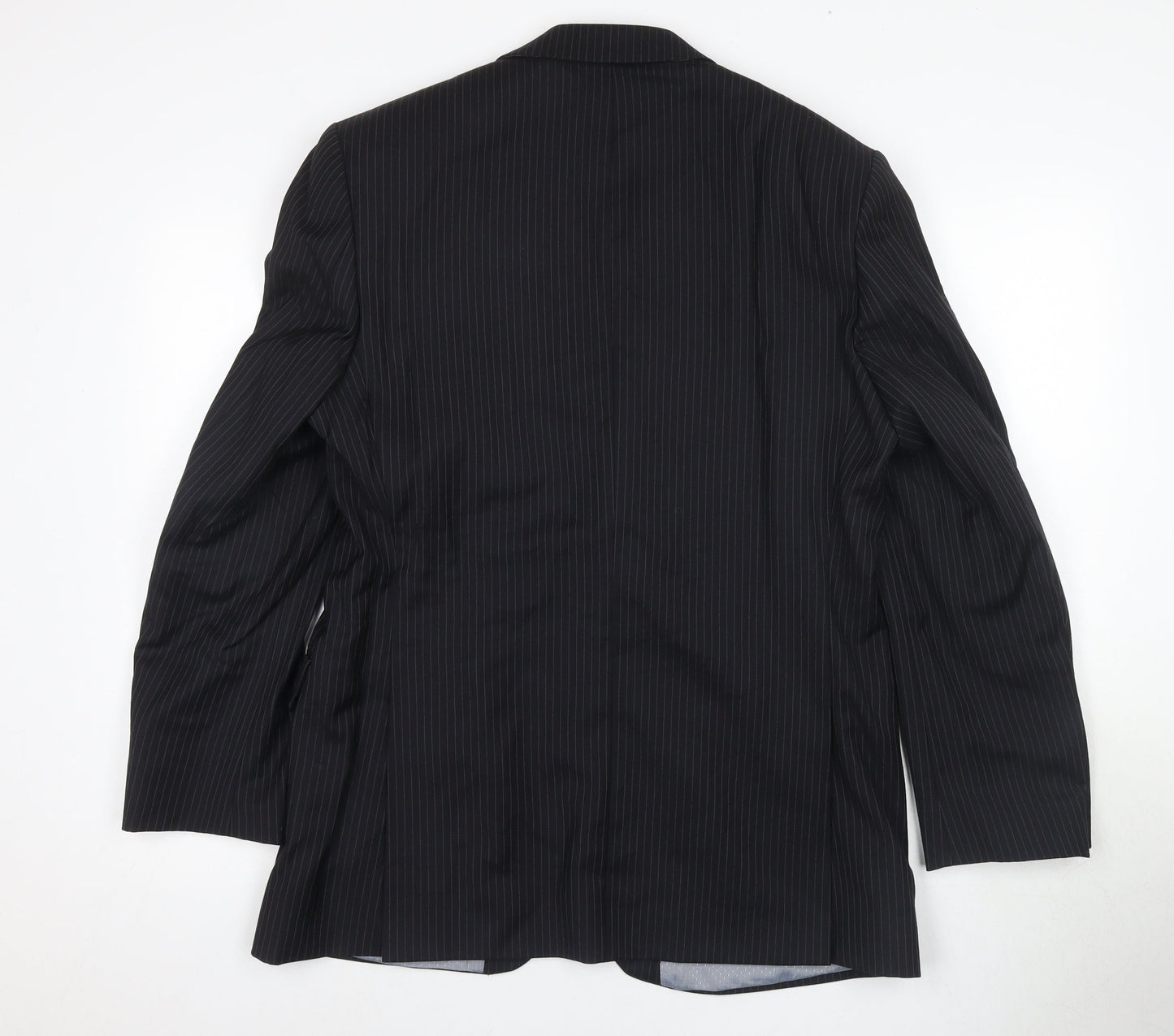 Stvdio Men's Black Pinstripe Blazer, Size 40R, Wool, Excellent