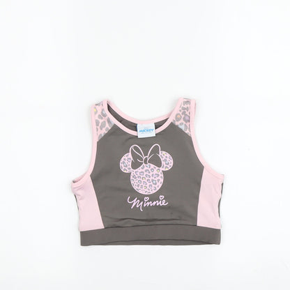 Front view of Disney girls’ pink minnie mouse cropped tank top