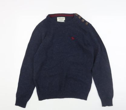 Jack & Jones Men's Blue Pullover Jumper M, Button Accent