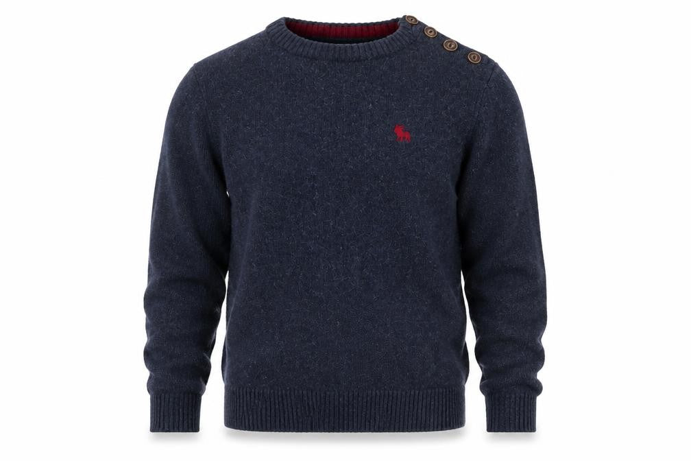 Jack & Jones Men's Blue Pullover Jumper M, Button Accent