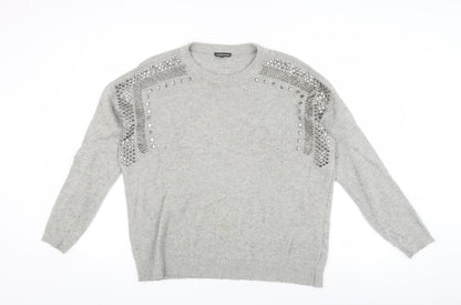 Warehouse Women's Grey Studded Pullover Jumper Size 12