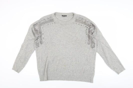 Warehouse Women's Grey Studded Pullover Jumper Size 12