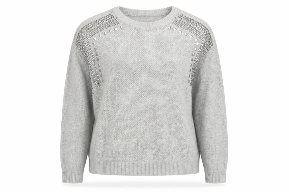 Warehouse Women's Grey Studded Pullover Jumper Size 12