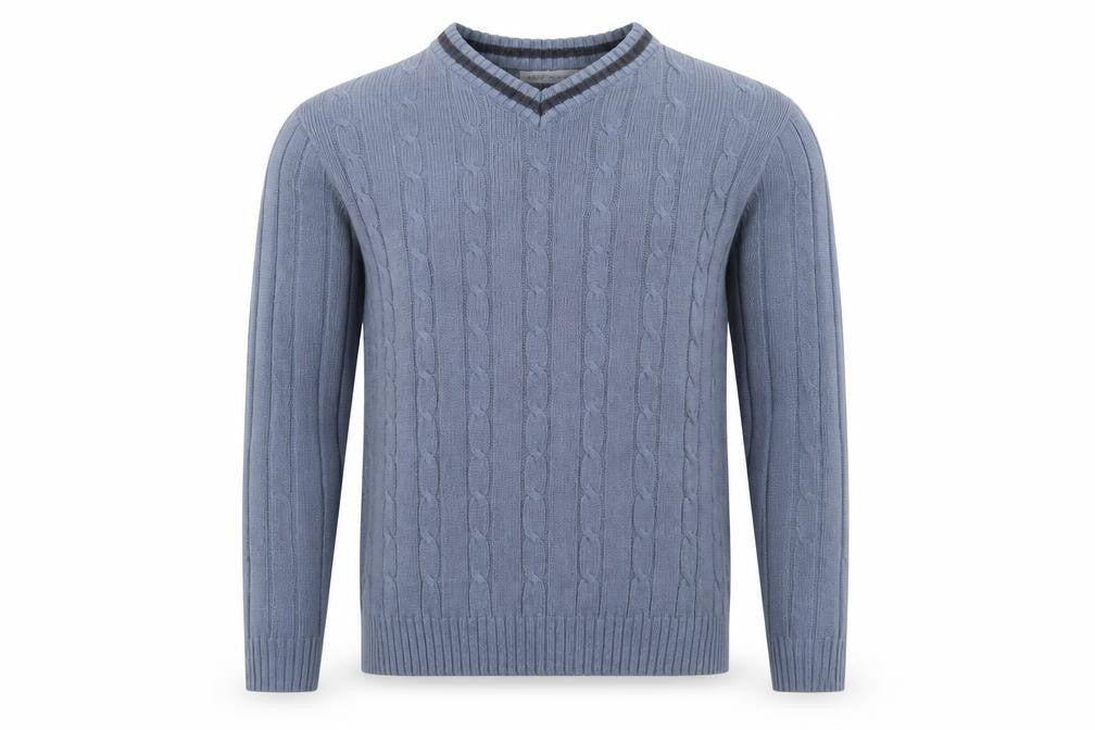 EWM Men's Blue Cable-Knit Pullover Jumper, Size M