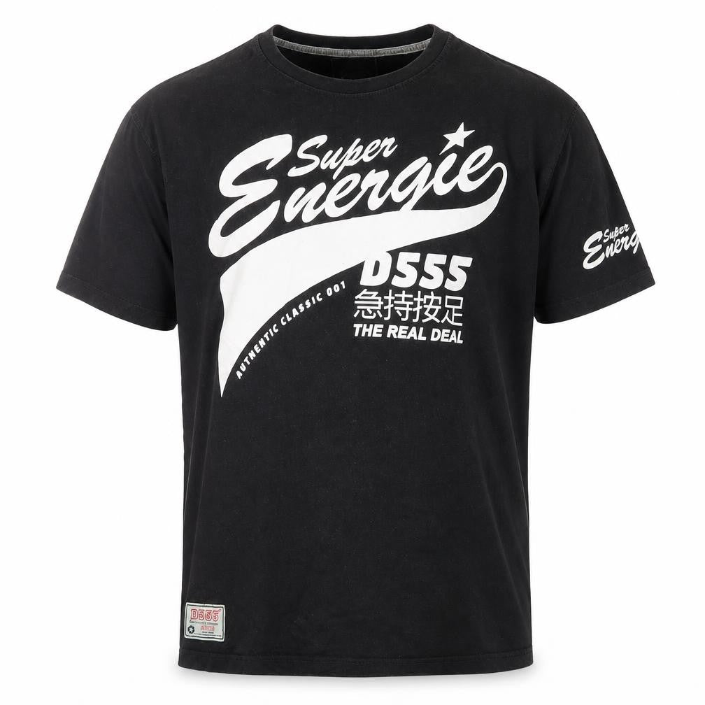 D555 Men's Black Retro Graphic T-Shirt, Medium, Cotton