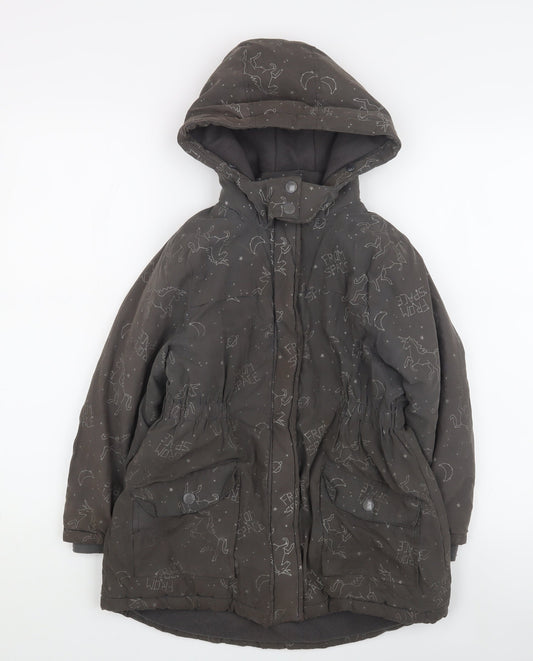 Vertbaudet Girls Grey Space Print Hooded Parka Coat 8 Years