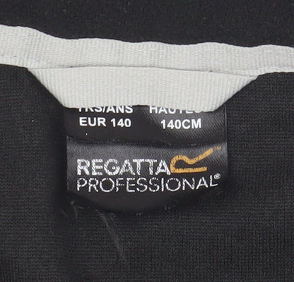 Brand and care label for Regatta boys’ black fleece zip jacket, size 12, years