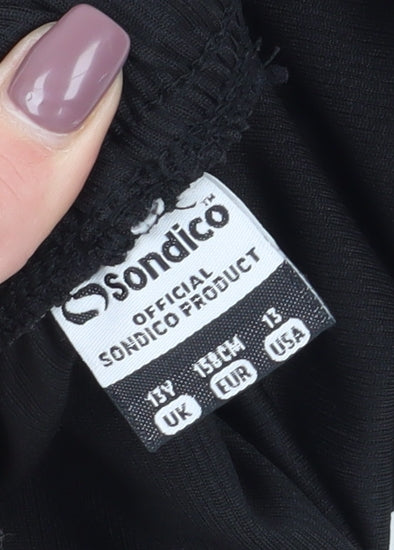 Close-up detail of Sondico boys’ black athletic shorts 13 years
