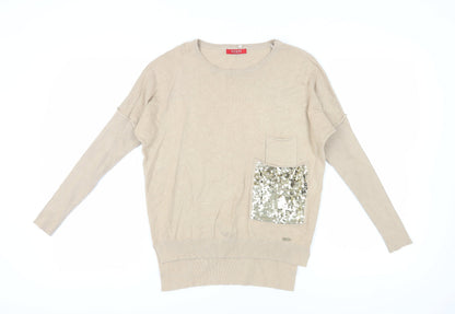 Additional front view of Guess Women's Beige Sequin jumper XS