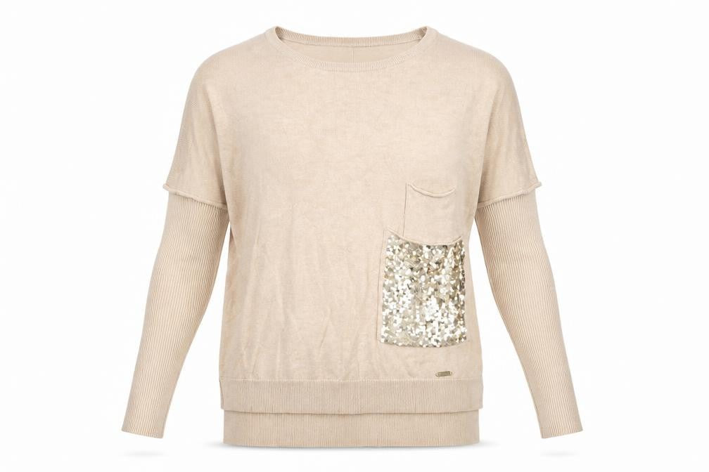 Guess Women's Beige Sequin Pullover Jumper XS