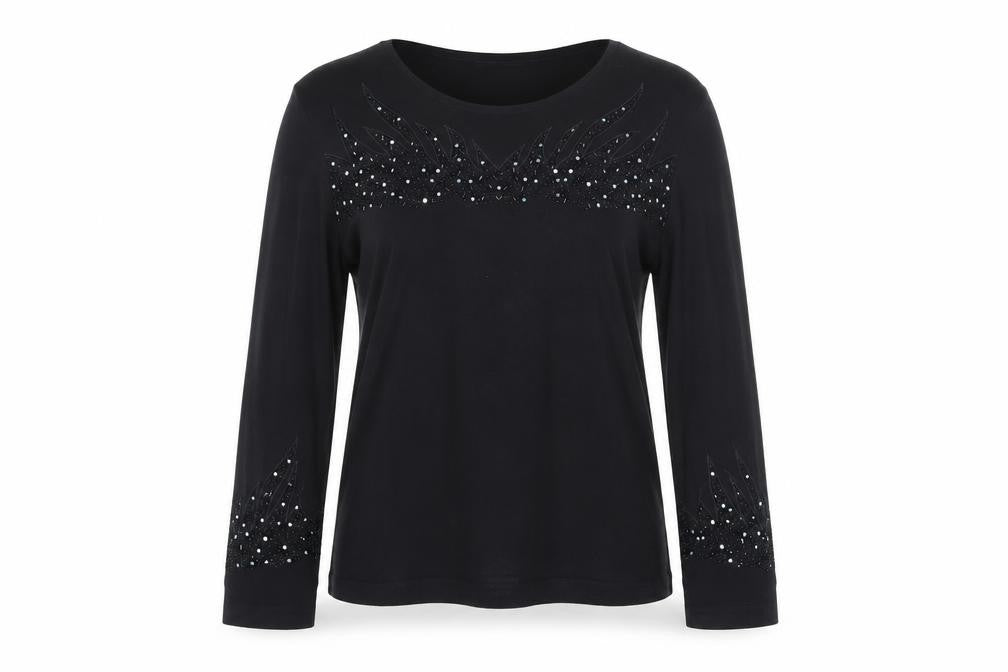 Jacques Vert Women's Black Beaded Long Sleeve Blouse