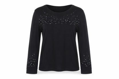 Jacques Vert Women's Black Beaded Long Sleeve Blouse