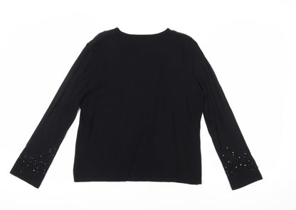 Jacques Vert Women's Black Beaded Long Sleeve Blouse