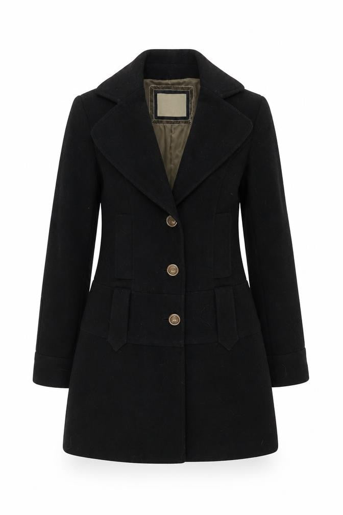 Guess Jeans Women's Black Wool Mid-Length Overcoat M
