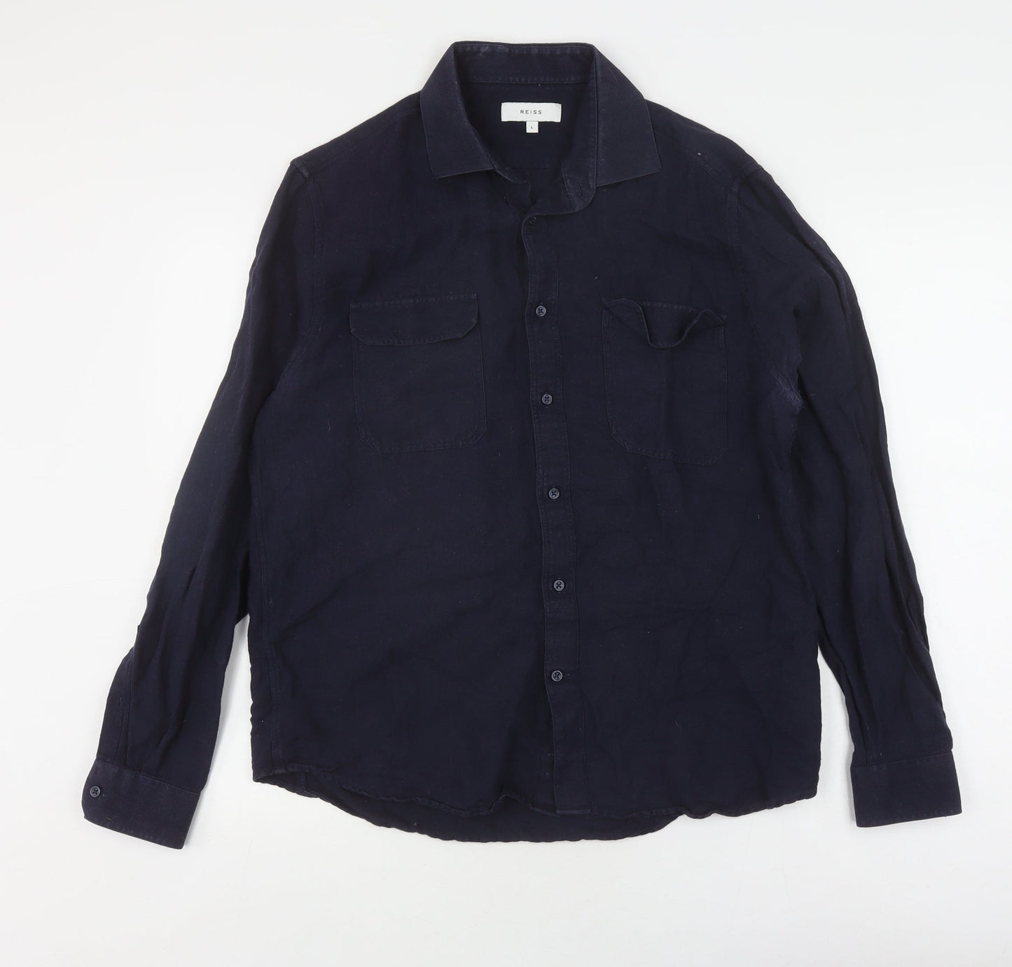 Reiss Men's Blue Long Sleeve Button-Up Shirt L