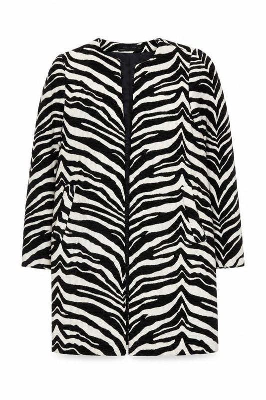 Front view of Zara Woman Zebra Print Blazer, XS, Black/White, Casual