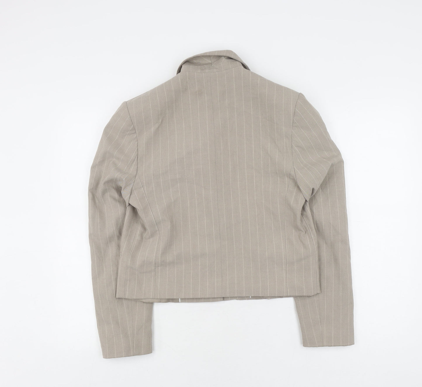 MNG Women's Beige Pinstripe Cropped Suit Jacket S