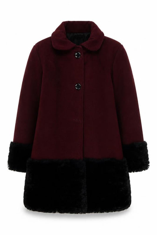 Martino Girls Red Wool Coat with Fur Trim, Size 10 Years