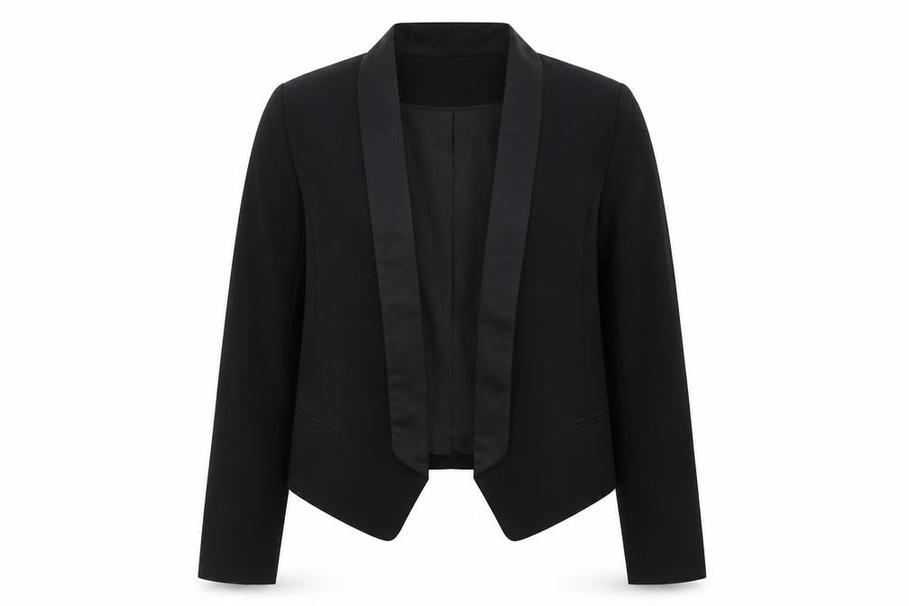 H&M Women's Black Cropped Blazer, Size 10, Shawl Lapel